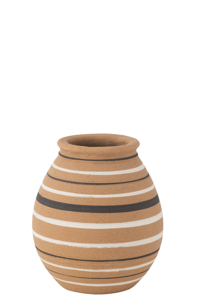 J-LINE VAZE TUKANO KAN STREPEN – TERRACOTTA BRUIN/ZWART/WIT