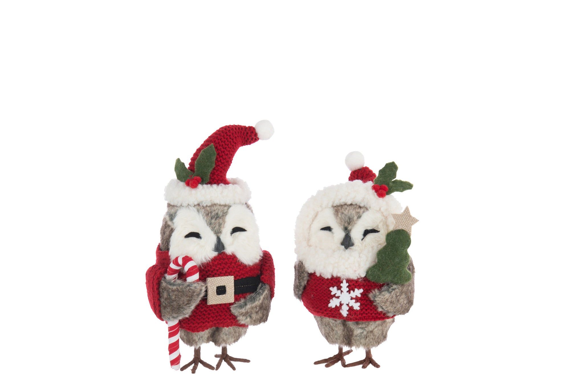 J-LINE UILEN DECO POLYESTER BRUIN/KERST ROOD ASSORTIMENT VAN 2