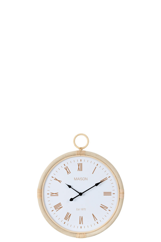 J-LINE WANDKLOK KYR – ROTAN/MDF NATUUR/WIT KLEIN