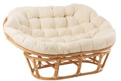 Stoel Roni met kussen, rotan naturel/wit