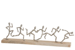 J-LINE BEELD 6 RUNNERS ALUMINIUM/HOUT ZILVER/NATURAL