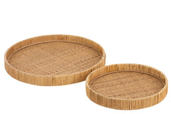 J-LINE SET VAN 2 DIENBLADEN ROND RATTAN NATUURLIJK
