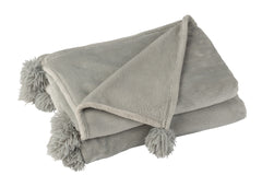 J-LINE PLAID MET POMPONS POLYESTER GRIJS