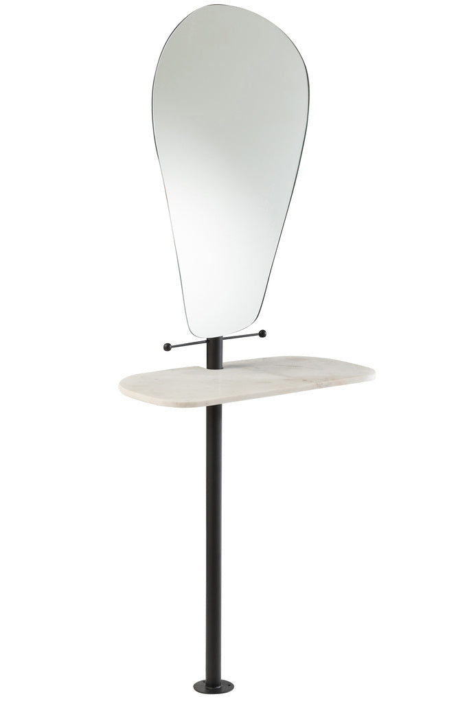 J-LINE SPIEGEL + PLANK WAND MARMER/IJZER/GLAS WIT/ZWART