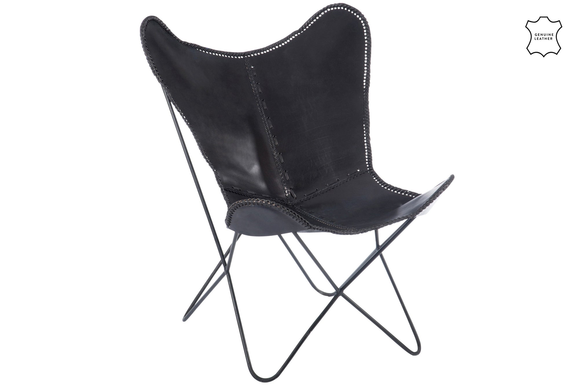 Loungestoel leer/metaal zwart