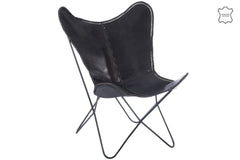 Loungestoel leer/metaal zwart