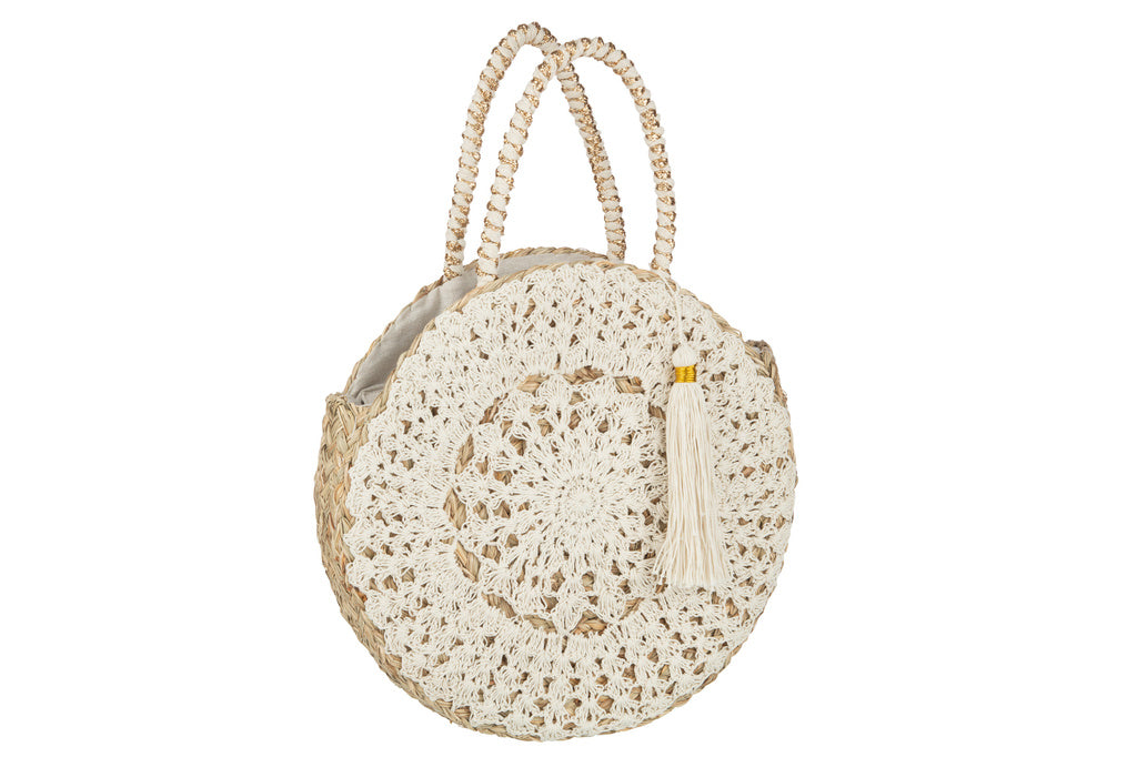 J-LINE STRANDTAS ROND + KWASTJE – ZEEGRAS/KANT NATUUR/WIT