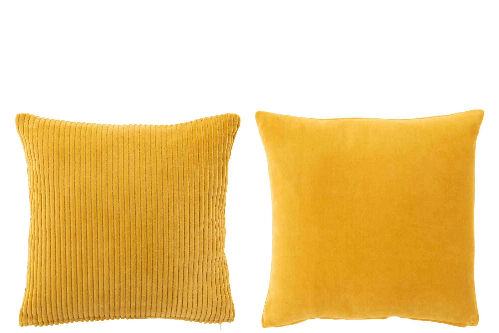 J-LINE KUSSEN VELVET VIERKANT KATOEN OKER ASSORTIMENT VAN 2