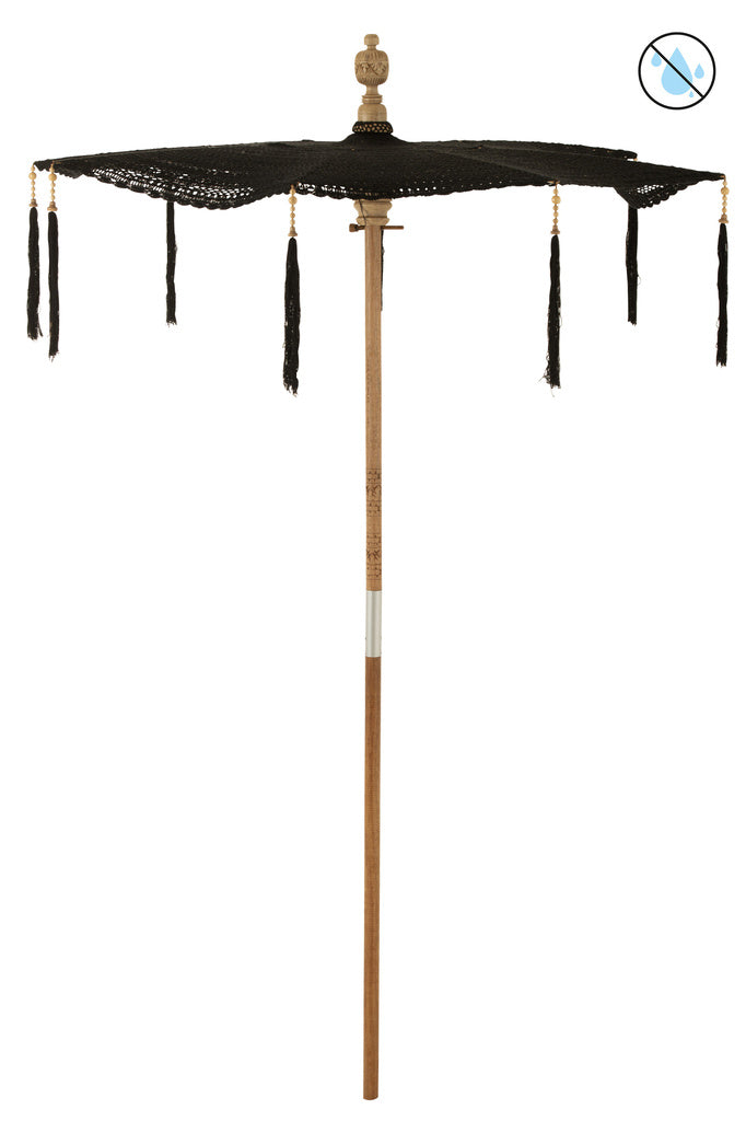 J-LINE PARASOL TASSELS COTTON/WOOD BLACK LARGE