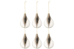 J-LINE DOOS VAN 6 KERSTBALLEN DRUPPEL PAUWENVEER GLAS TRANSPARANT KLEIN