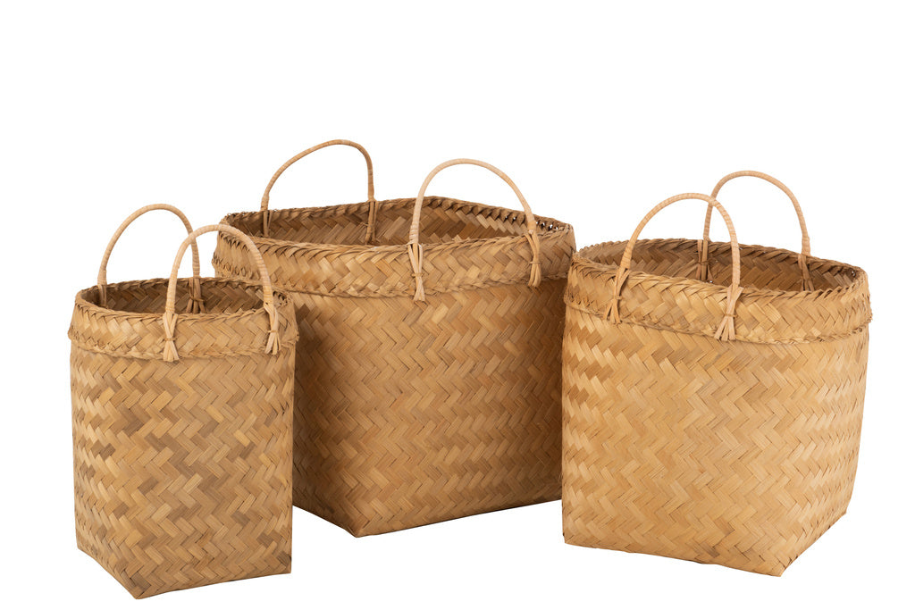 J-LINE SET VAN 3 MANDEN VIERKANT ROTAN NATUUR
