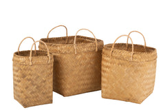 J-LINE SET VAN 3 MANDEN VIERKANT ROTAN NATUUR