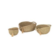 J-LINE SET VAN 3 RONDE MANDEN MET HANDVAT + KWASTJE GRAS NATUREL