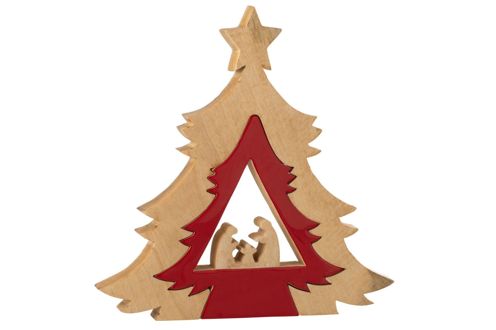 J-LINE KERSTSTAL IN BOOM + STER MANGOHOUT KERST ROOD/NATUURLIJK