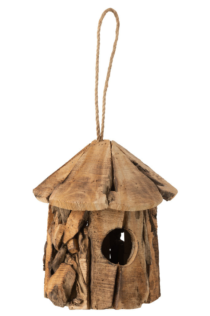J-Line Vogelhuisje Rond Hout Bruin – Natuurlijke charme voor uw tuin