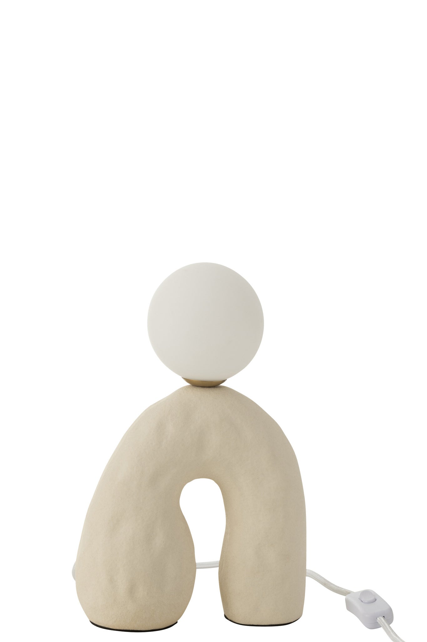 Tafellamp op pootjes met glazen bol, steengoed, beige