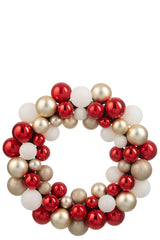 J-LINE KRANS KERSTBALLEN PLASTIC KERST ROOD/GOUDKLEURIG