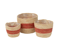 J-LINE SET VAN 3 MANDEN STREPEN – MAISBLAD NATUREL/ROOD