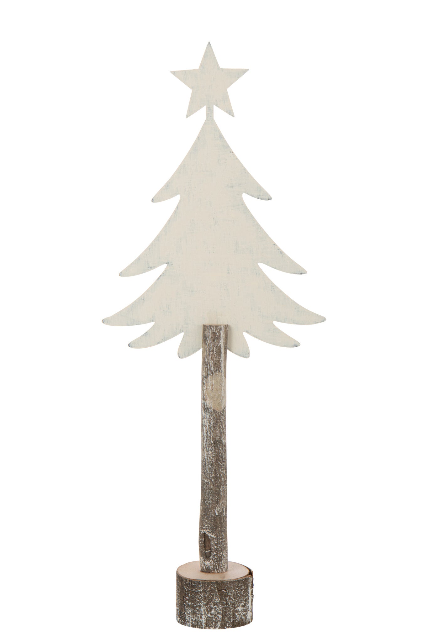 J-LINE KERSTBOOM + STER IJZER/PAULOWNIAHOUT GEBROKEN WIT GROOT