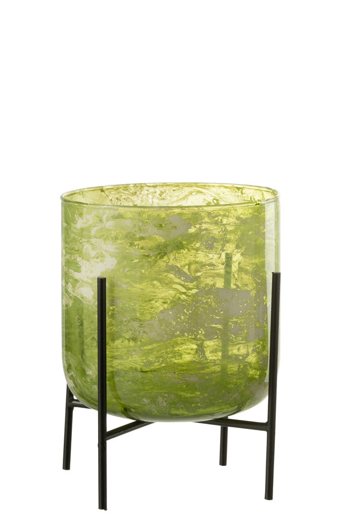 J-LINE WINDLICHT OP STANDAARD – GLAS/IJZER MARMER GROEN LARGE