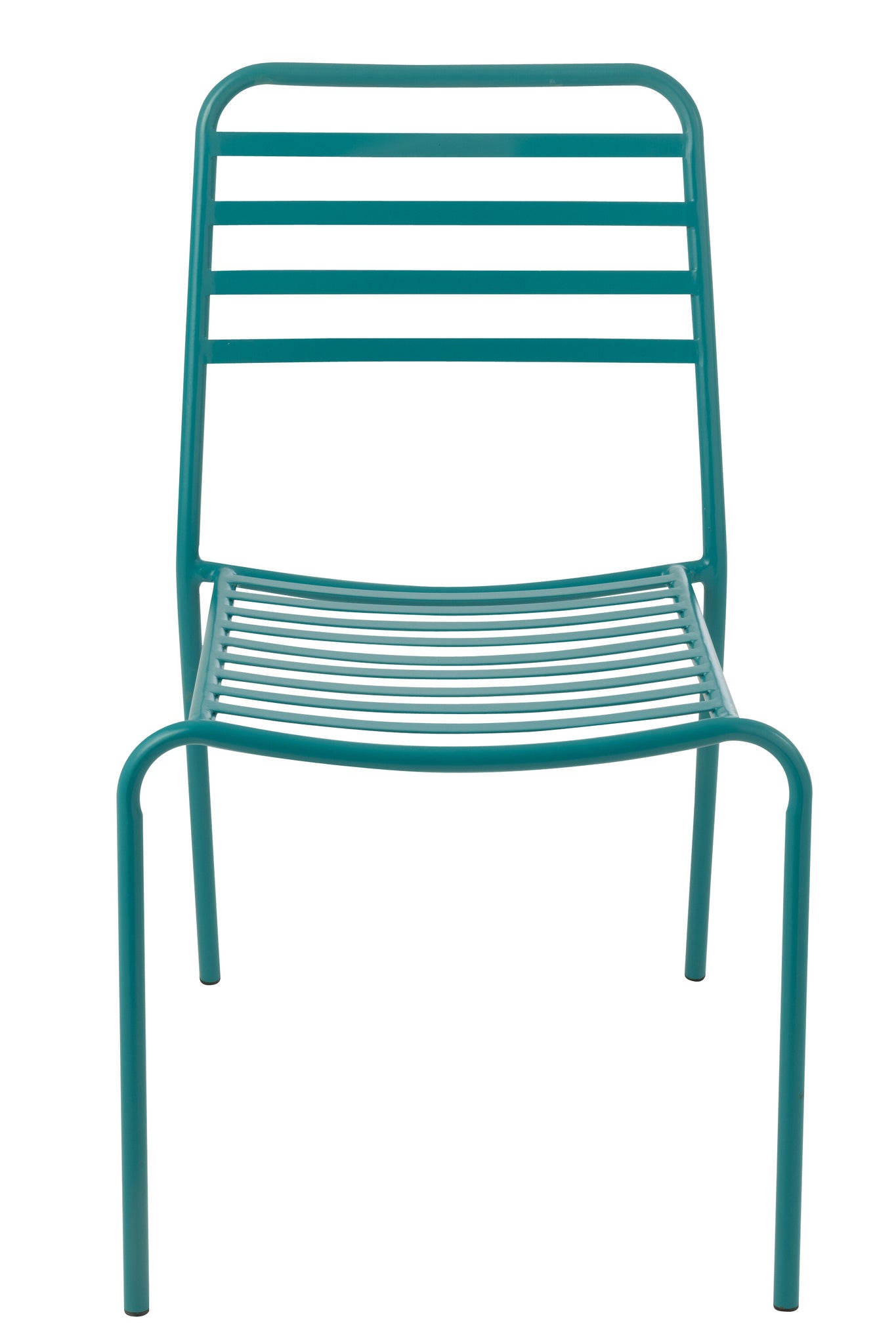 Turquoise gestreepte metalen tuinstoel