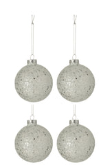 J-LINE DOOS VAN 4 KERSTBALLEN STERREN GLAS ZILVER MEDIUM