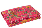 Geruite vogels/bloemen katoenen fluweel roze