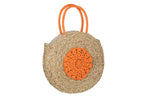 J-LINE STRANDTAS ROND BLOEM – ZEEGRAS NATUREL/ORANJE