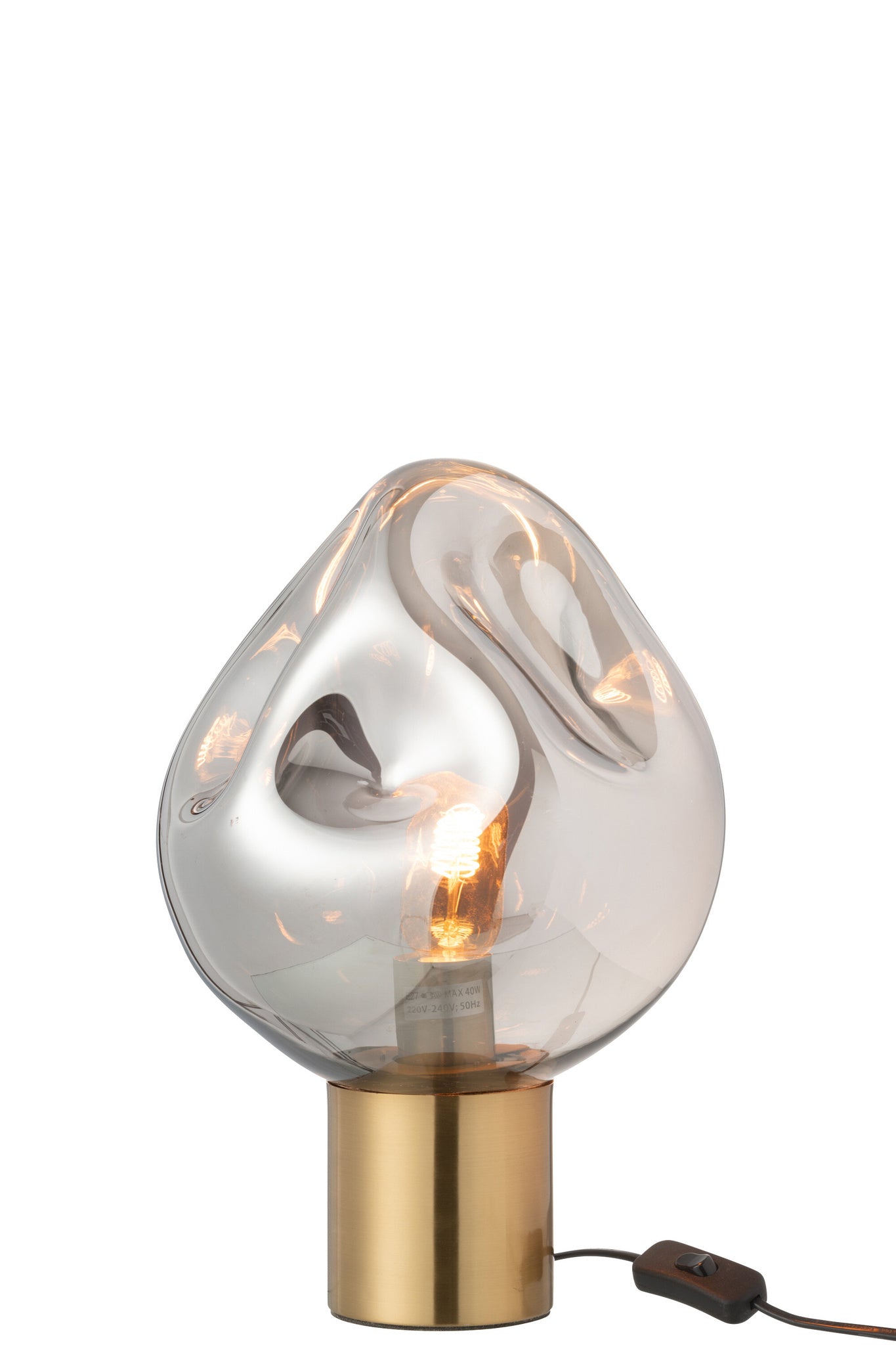Tafellamp goudkleurig metaal/grijs glas