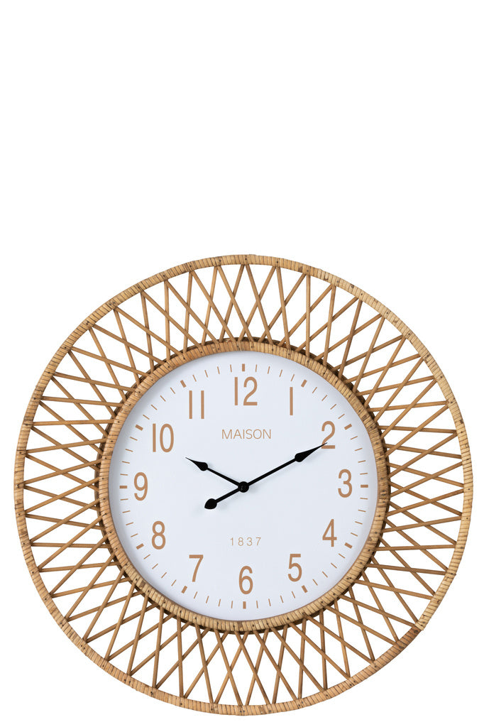J-LINE WANDKLOK WONDER RATTAN/PLYWOOD NATURAL/WHITE LARGE