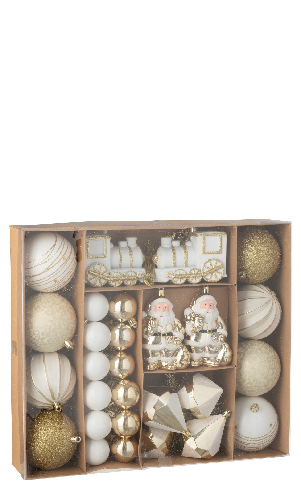 J-LINE DOOS VAN 55 KERSTBALLEN PLASTIC GOUD/WIT