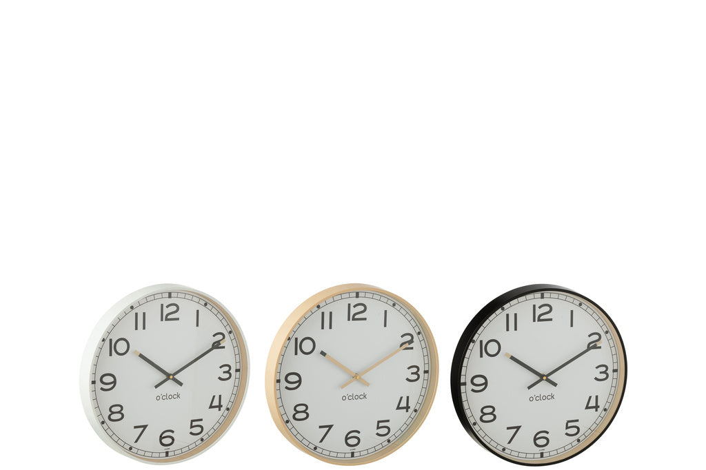 J-LINE WANDKLOK ROND – PLASTIC BEIGE/WIT/ZWART KLEIN (ASSORTIMENT VAN 3)