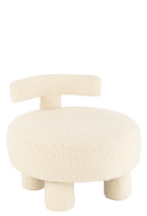 Ronde kruk met rugleuning bouclé wit
