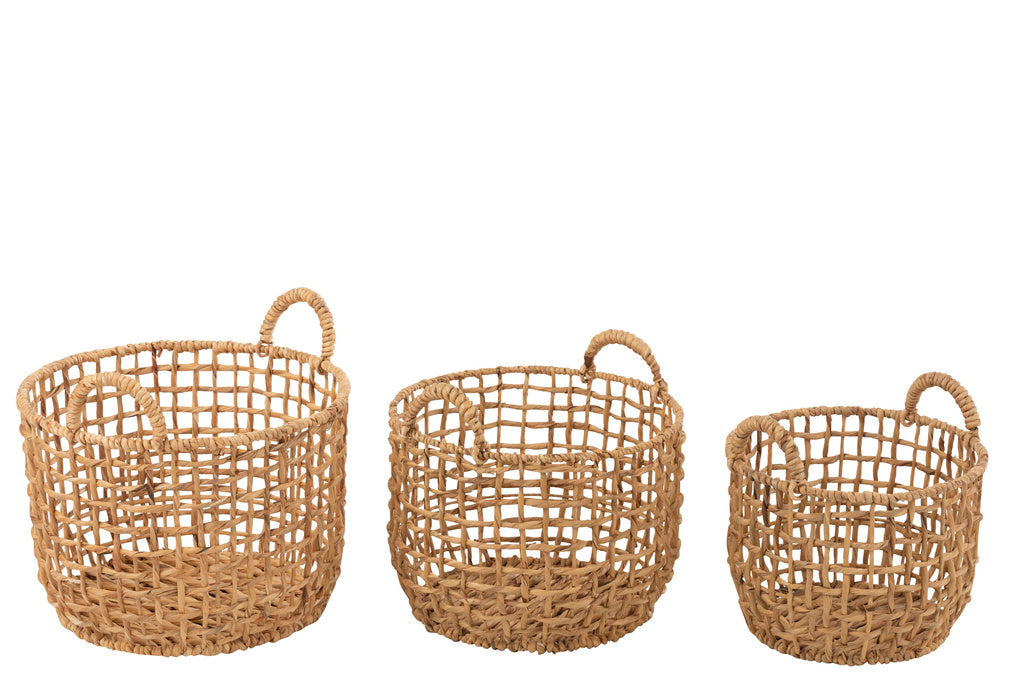 J-Line Set van 3 Ronde Open Manden Waterhyacint Naturel