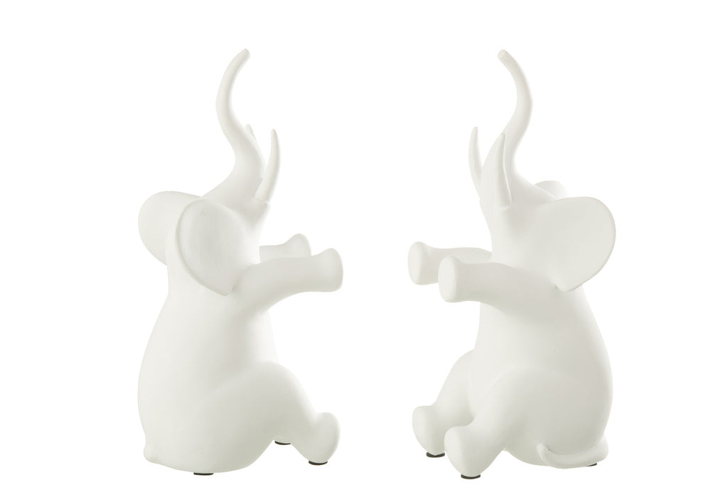 J-LINE BOEKSTEUN OLIFANT ZITTEND POLYRESIN WIT – SET VAN 2