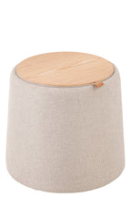 J-LINE POEF/SIDETABLE ROND TEXTIEL/HOUT BEIGE