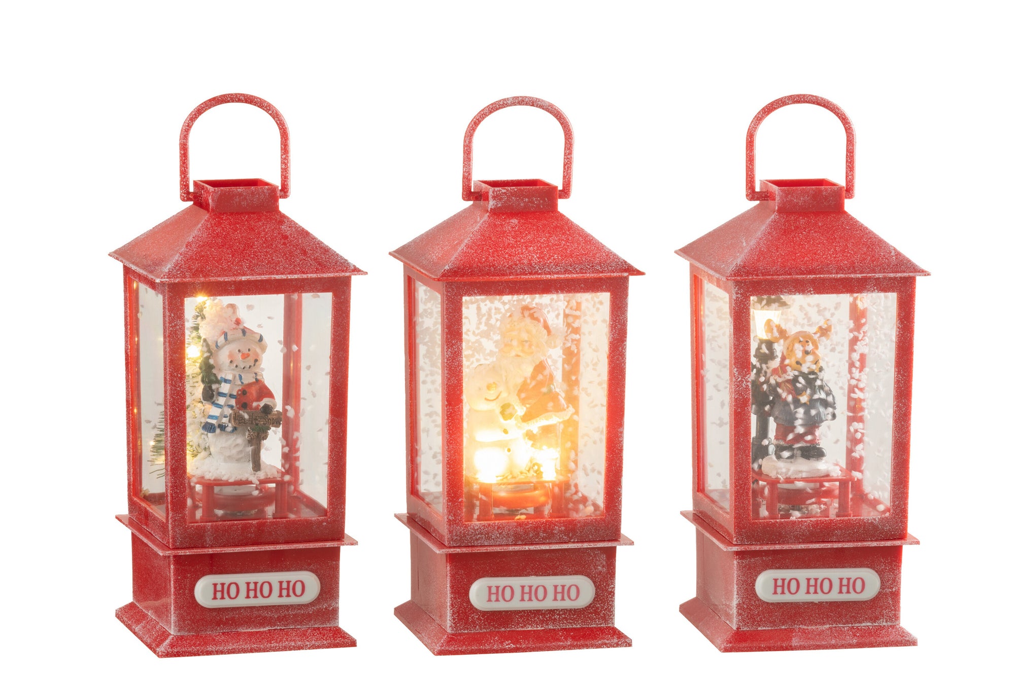 J-LINE SNEEUWBOL LANTAARN LED KERST HARS – ASSORTIMENT VAN 3