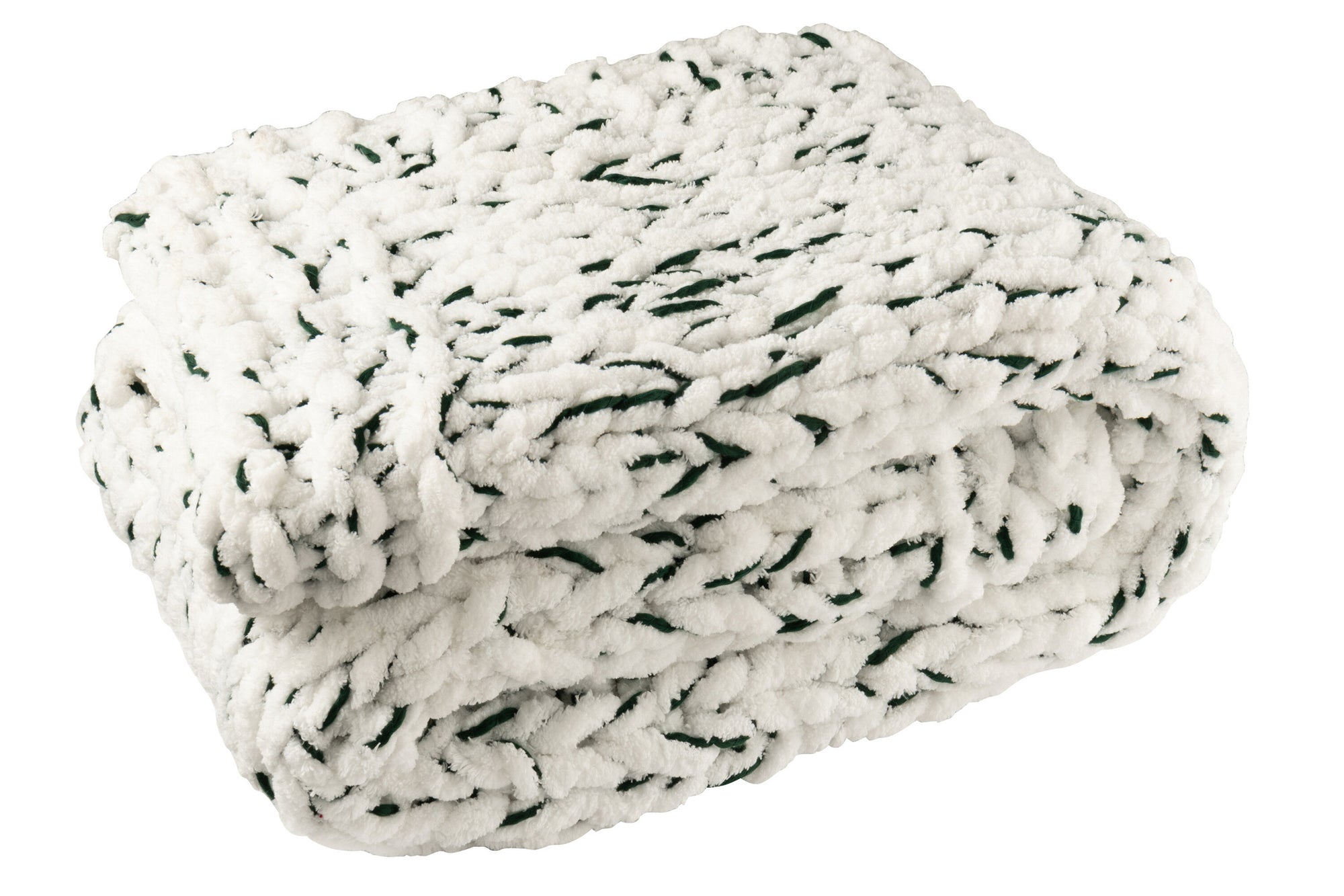 J-LINE DEKEN GEBREID POLYESTER WIT/DONKERGROEN