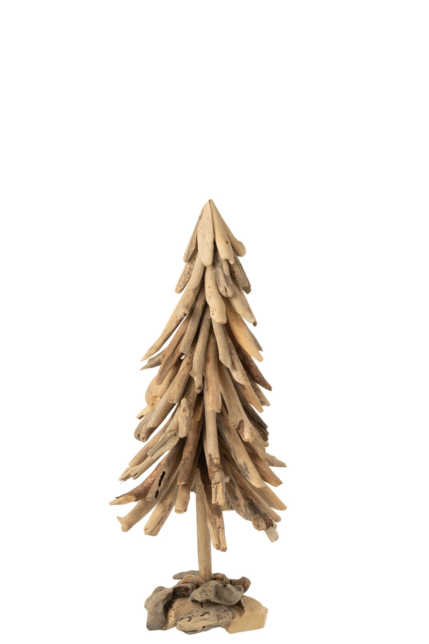 J-LINE KERSTBOOM OP HOUTEN BASIS STUKKEN DRIJFHOUT NATUURLIJK GROOT