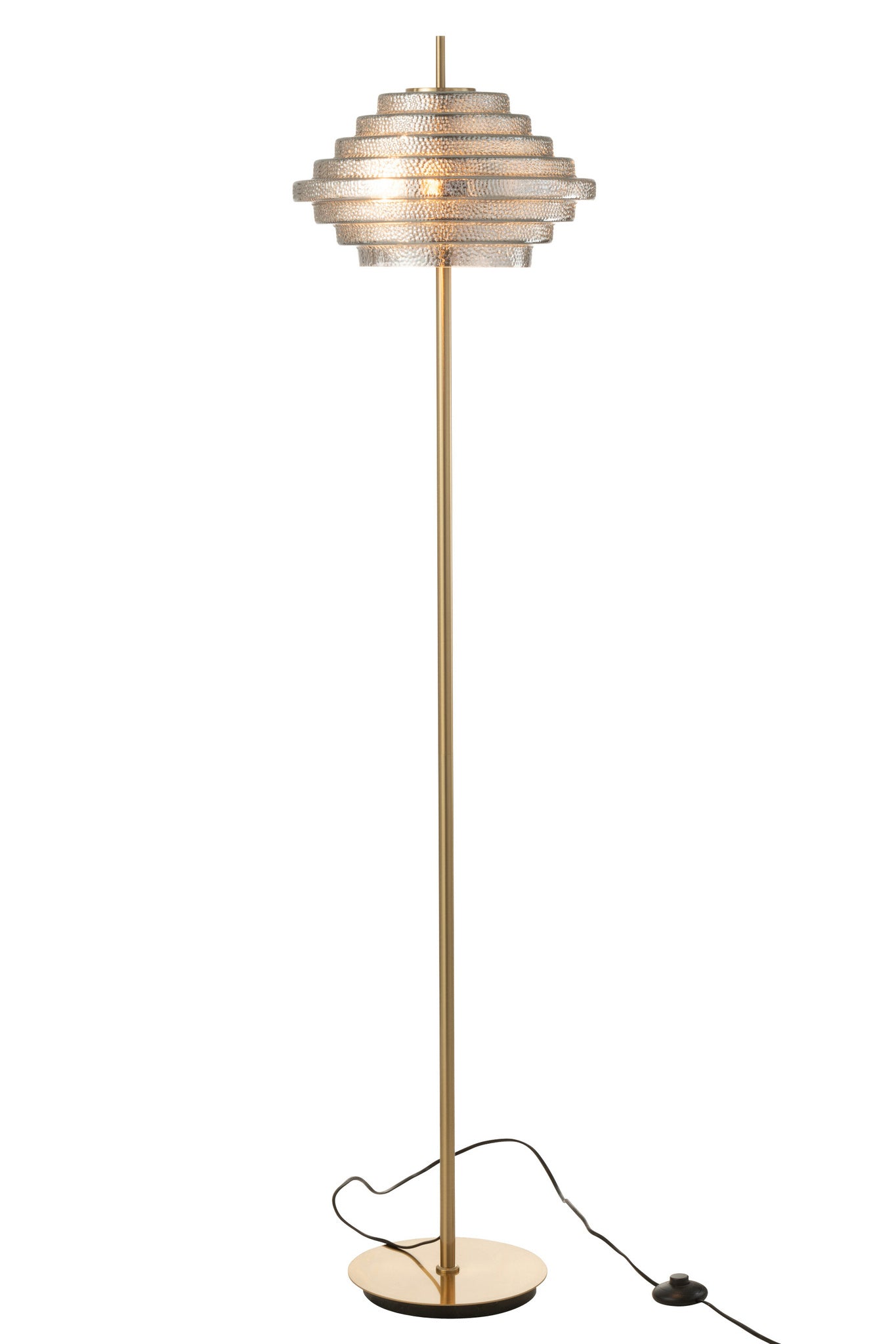 Lamp op voet LED, goudkleurig metaal/gerookt glas