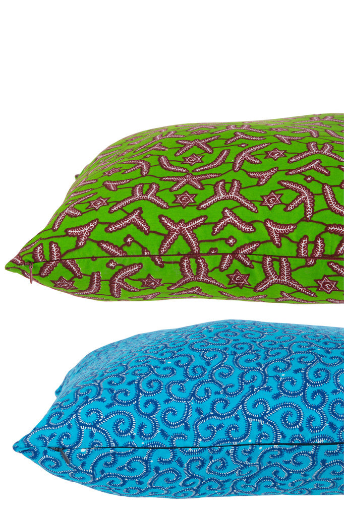 J-LINE KUSSEN PATROONSTOF – KATOEN/POLYESTER – GROEN/BLAUW – SET VAN 2 – 45 CM