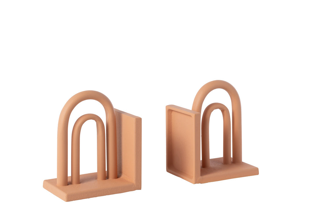 J-LINE BOEKSTEUN KOLI IJZER BRUIN/NATURAL – SET VAN 2