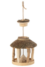 J-Line Vogelhuis Hangend met Voederbak Hout/Gedroogd Gras Natuurlijk – Functionele en Decoratieve Vogelschuilplaats