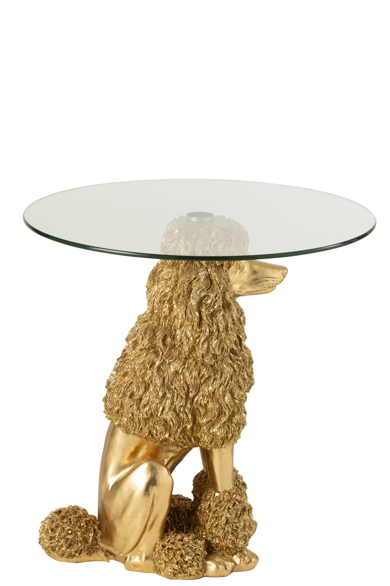 J-LINE BIJZETTAFEL POEDEL ROND POLYRESIN GOUDKLEURIG