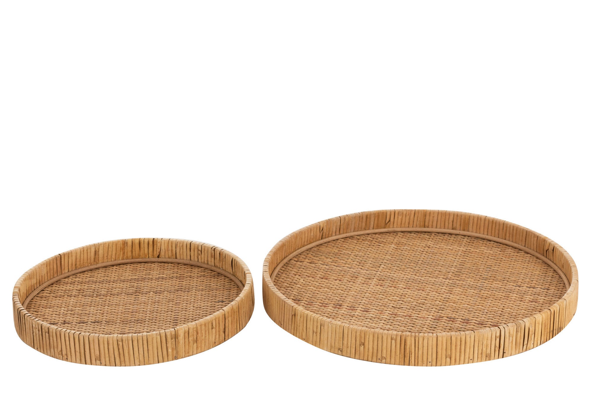 J-LINE SET VAN 2 DIENBLADEN ROND RATTAN NATUURLIJK