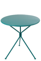 Ronde metalen tuintafel met driepoot, turquoise, groot