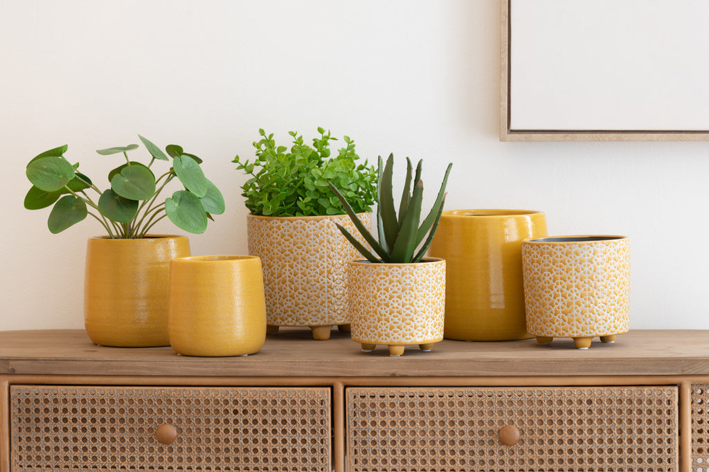 J-LINE BLOEMPOT FLOWER KERAMIEK OCHER SMALL