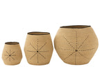 J-Line Set Of 3 Baskets Star Dotted Lines Seagrass Natural/Black