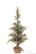 J-LINE KERSTBOOM + JUTE TAS + LED PLASTIC SNEEUW GROEN/ROOD KLEIN