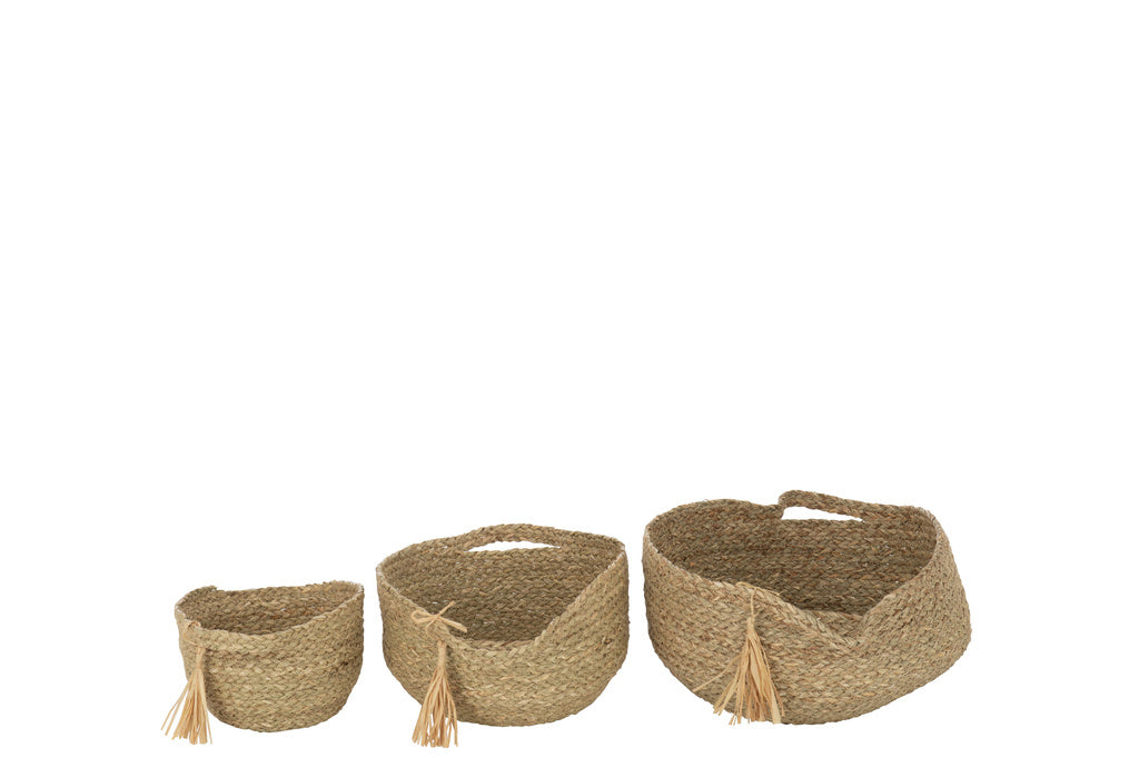 J-LINE SET VAN 3 RONDE MANDEN MET HANDVAT + KWASTJE GRAS NATUREL